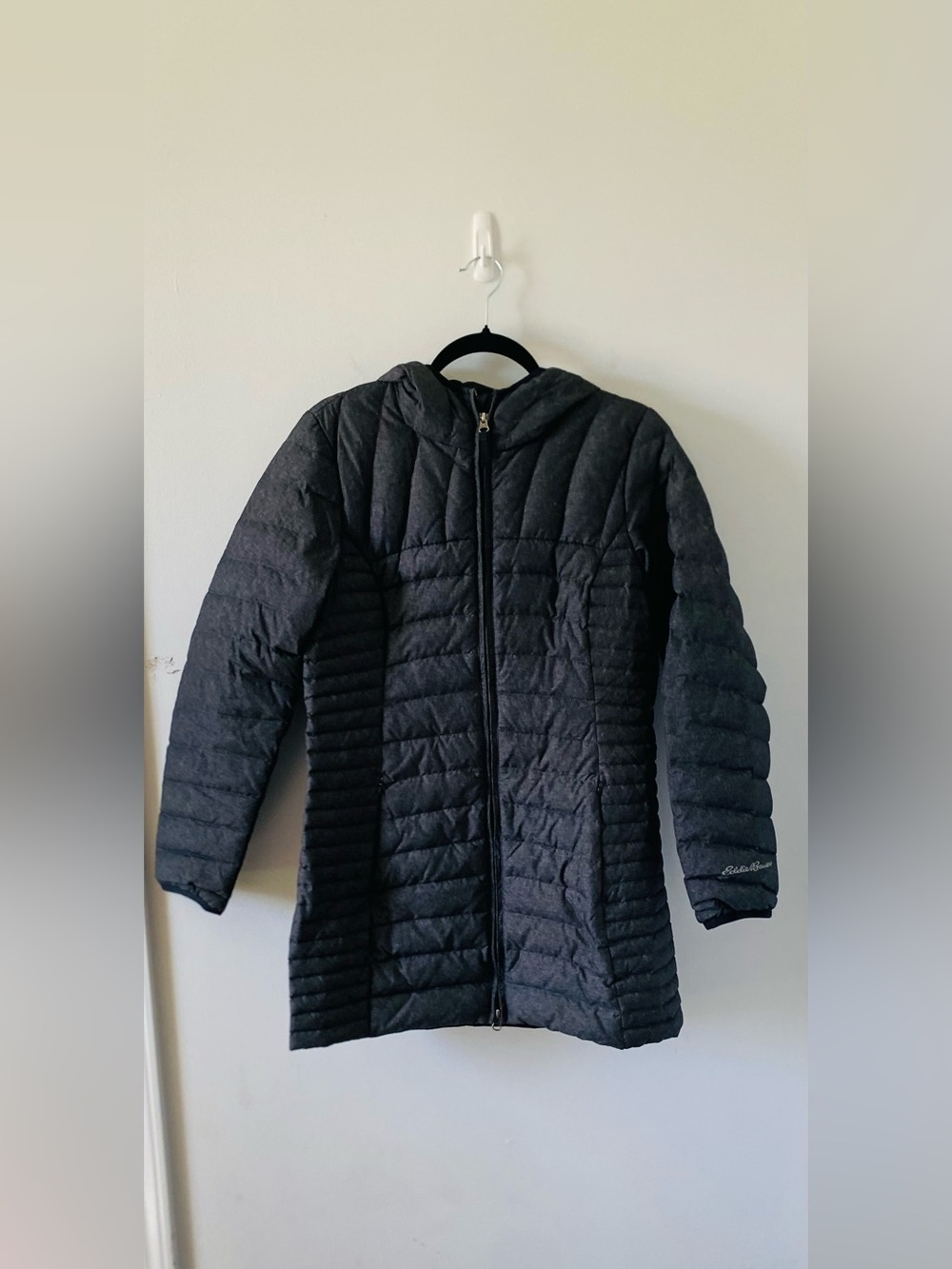 Eddie Bauer Astoria Hooded Down Puffer Parka Jacket Dark Gray M Gorpcore EUC